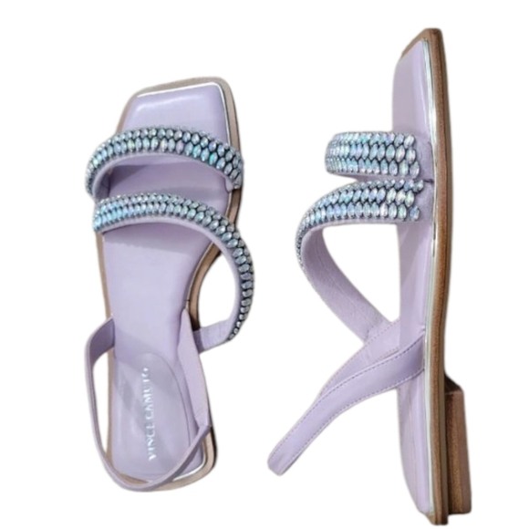 Vince Camuto Lavender Cushioned Slip On Square Toe Embellished Sandals - Picture 3 of 11